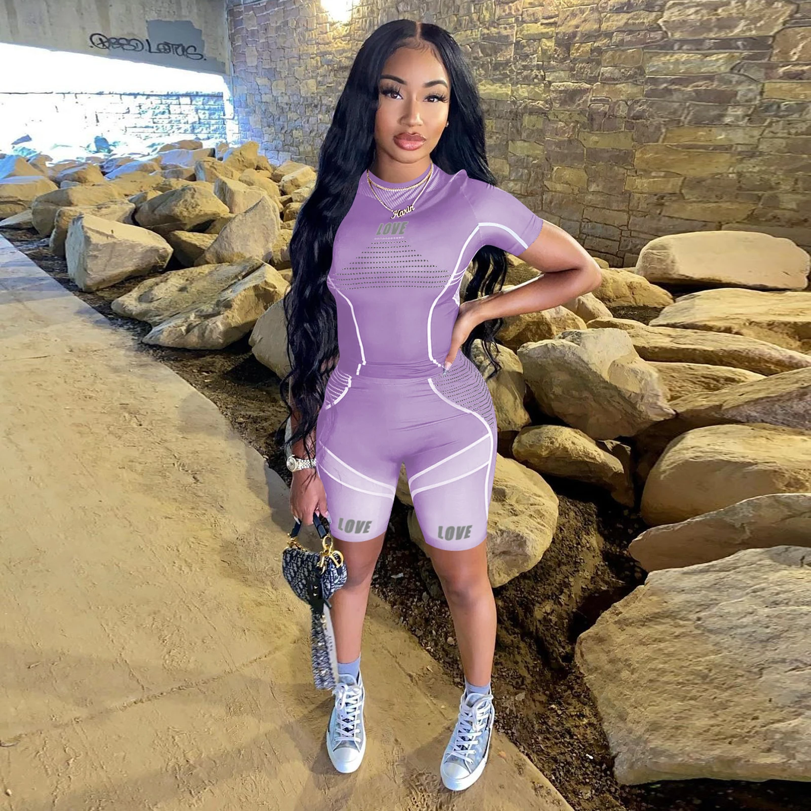 

Print Two Piece Outfits for Tracksuit Women Clothes Sports Tshirt and Biker Shorts Lounge Wear Sweat Suit Matching Sets