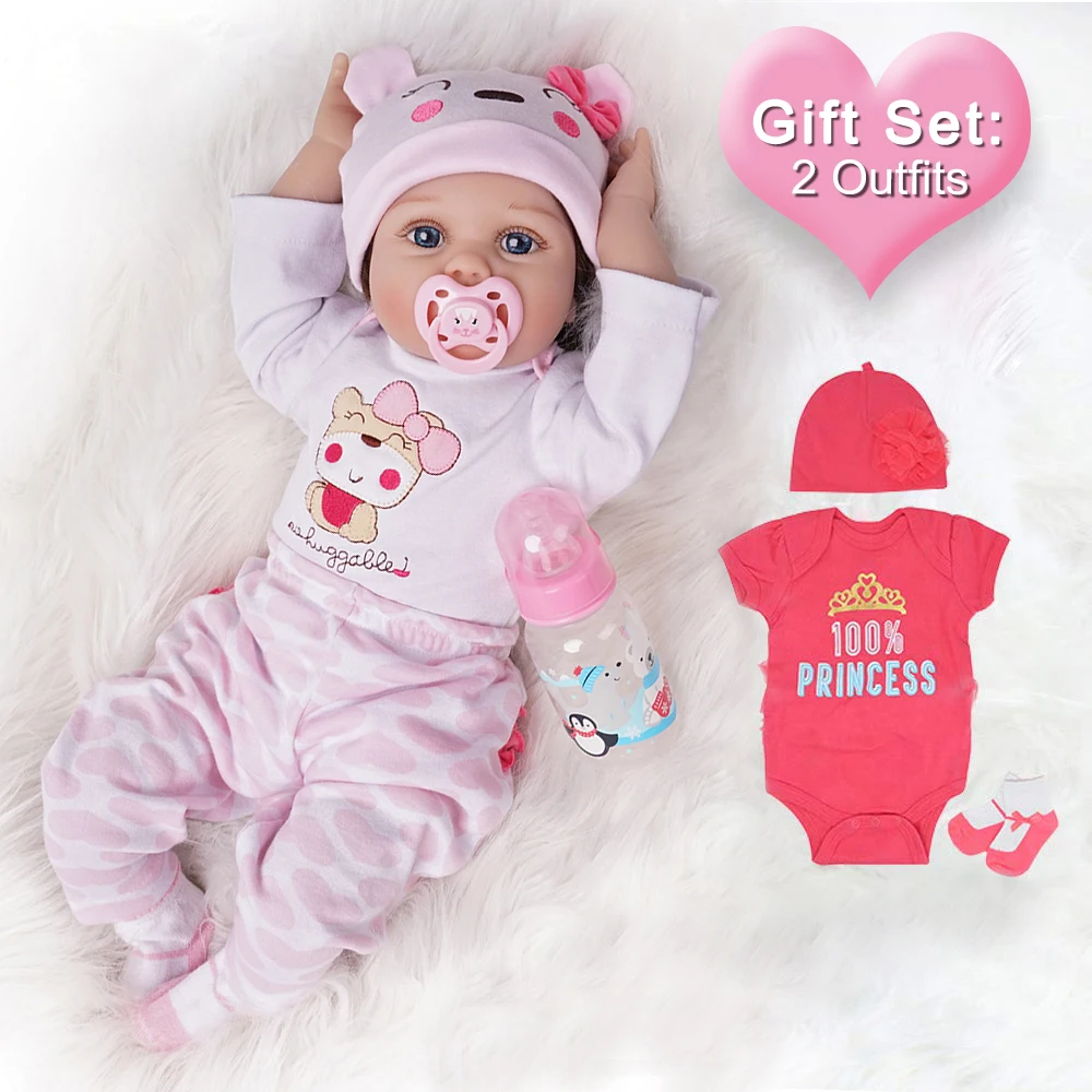 

Cute Lovely Reborn Baby Doll with Clothes Set Short Hair Cartoon Bebe Dolls for Girls Boys Toys Kids Playmate Christmas Gifts