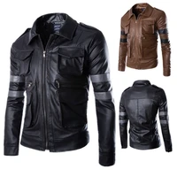 2021 new brand mens short leather clothes trend handsome collar pocket insert color mens coat