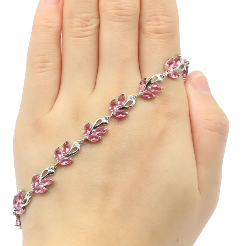 

16x9mm Gorgeous Created Pink Tourmaline CZ Ladies Wedding Silver Bracelet 8-9inch