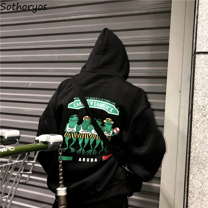 

Hoodies Women Printed Hooded Thicker Plus Velvet Warm Big Pockets Sweatshirts Womens Korean Style Ulzzang Trendy Students Chic