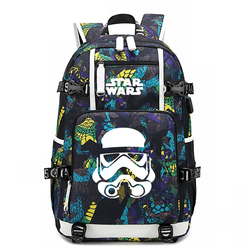 Рюкзак с USB портом и змеиным принтом для подростков школьный ранец