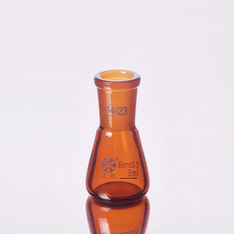 Brown conical flask with standard ground-in mouth,Capacity 5ml,joint 14/23,Erlenmeyer flask with standard ground mouth