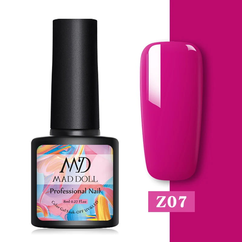 Z07 MAD DOLL, 8 мл, Гель-лак для ногтей, Одноцветный, черный, белый, лак для ногтей, гель для ногтей, отмачиваемый, УФ-гель длительного действия Гель-лак, 60 цветов - Цвет: Z07