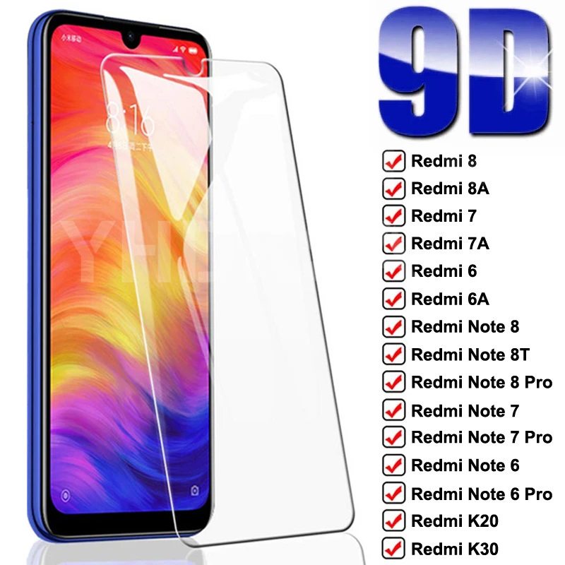 

9D Full Screen Protective Glass on the For Xiaomi Redmi 8 8A 7 7A 6 6A K20 K30 Note 8 7 6 Pro 8T Tempered Glass Safety Film Case