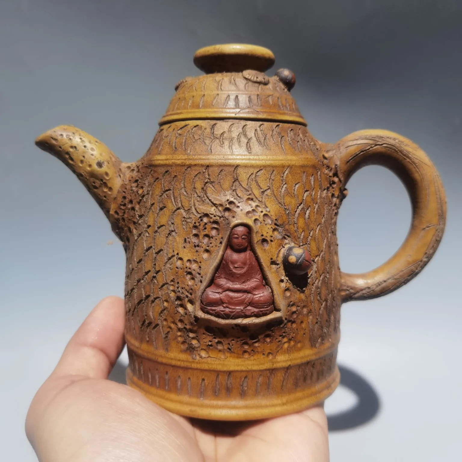 

Фарфоровая посуда из исинской глины, ручная работа, Будда Амитабха, чайник для весны, офисные украшения, 7 дюймов