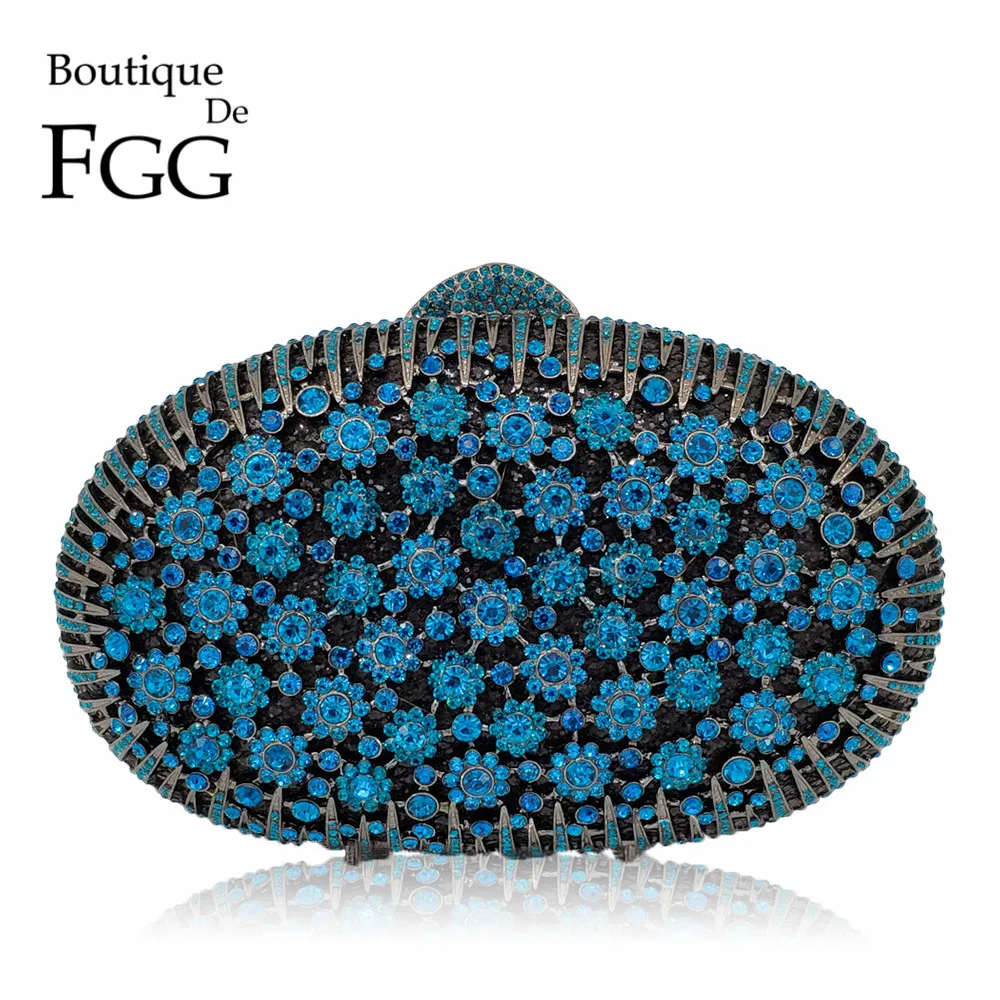 Женская вечерняя сумочка Boutique De FGG синяя Роскошная клатч с кристаллами и цветами