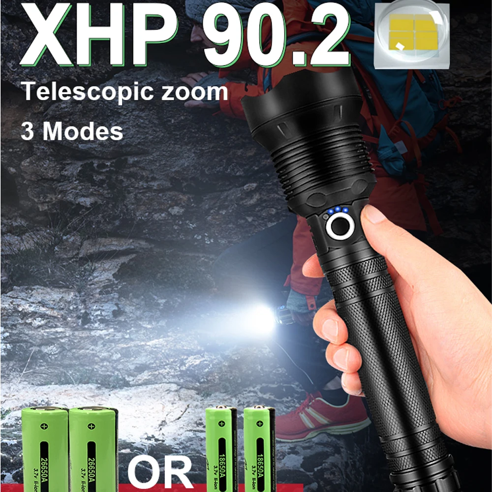 

Самый мощный ярсветильник фонарик 18650 XHP90, фонарик высокой мощности, светодиодный фонасветильник с зарядкой через USB, тактический фонарь, фо...