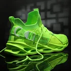 Мужские повседневные кроссовки для бега, удобные сетчатые кроссовки с лезвиями, неоново-зеленая Нескользящая прочная обувь, уличная спортивная обувь