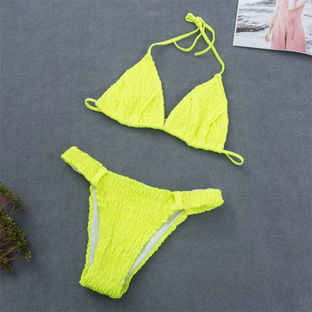 Женский купальник с оборками однотонное бикини на завязках сексуальный Maillot