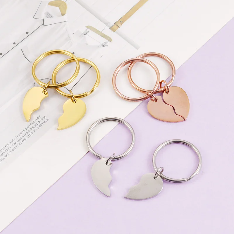 

Heart Puzzle Keychain Stainless Steel Couple Keychain Blanks For Engrave Metal Heart Jigsaw Keychain Keyring Wholesale 10pair
