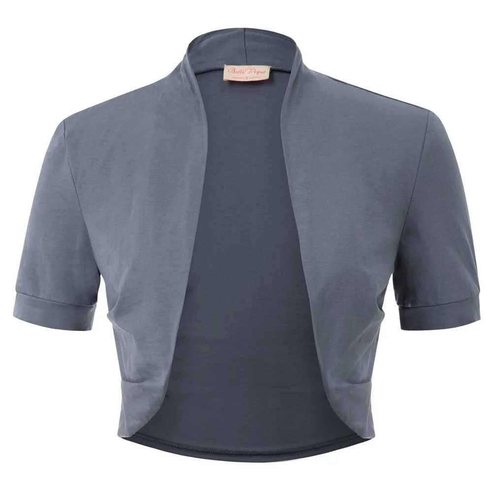 

Womens Ribbed Ruched Short Sleeve Ladies Front Open Cardigan Bolero Shrug Tops