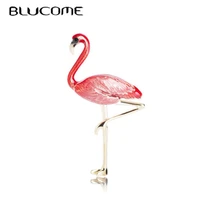 blucome enamel flamingo birds brooches for women gold color alloy broches lapel pins scarf dress suit clips bijoux gift