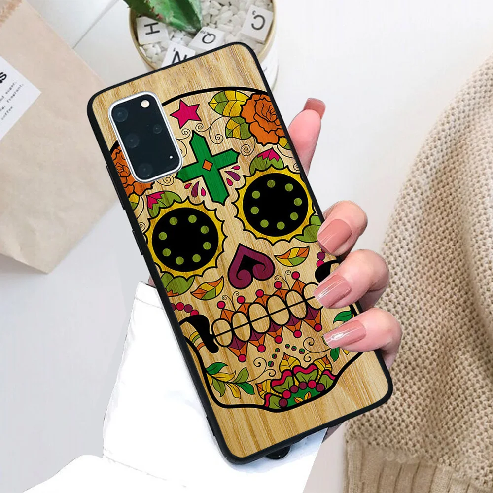 

For Samsung Galaxy Wood Sugar Skull Soft TPU Black Border Samsung Galaxy Case
