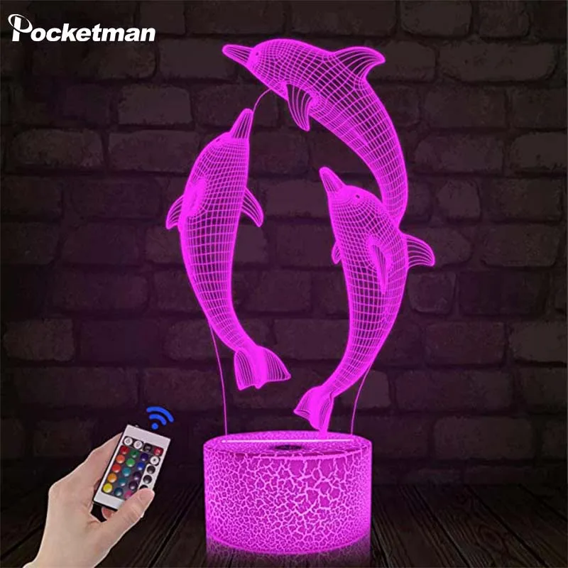 

Светодиодный ночсветильник с 3D стерео дельфином, декоративная атмосферная лампа с USB, 7 цветов, меняющая цвет, прикроватная Настольная лампа...