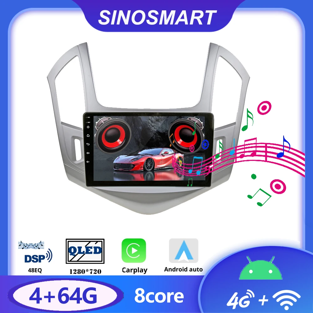 

SINOSMART 2.5D IPS/QLED Screen 2G/4G Car GPS Navigation Player for Chevrolet Cruze 2013 2014 2015 32EQ DSP, 4G Optional