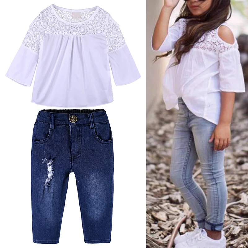 Детский комплект из 2 предметов Однотонная футболка с открытыми плечами и