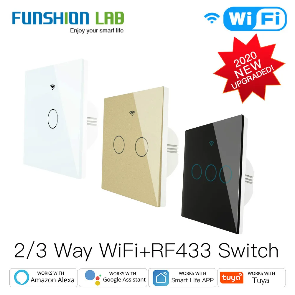 

NEW Upgraded WiFi Smart RF433 Touch Switch 2/3 Way Smart Life/Tuya App Control,Alexa Google Home Voice Control 1/2/3 Gang