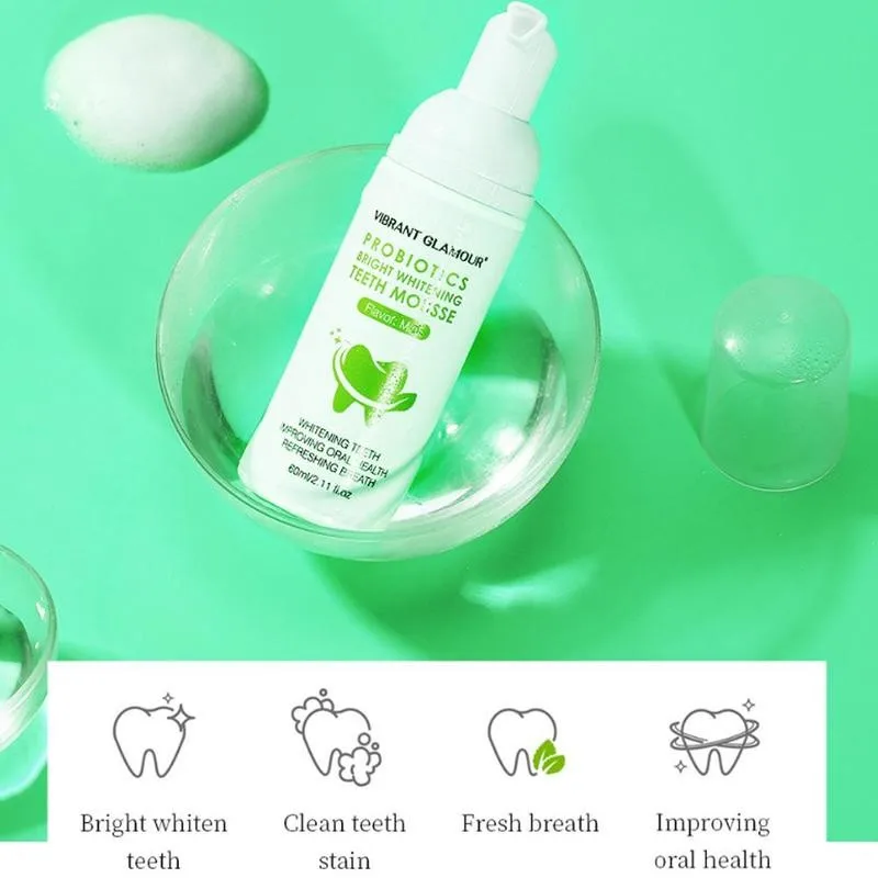 

60g Tooth Whitening Mousse Mint Toothpaste Remove Plaque Stains Tool Oral Odor Oral Care Bright Fresh Breath Teeth Y6Y1