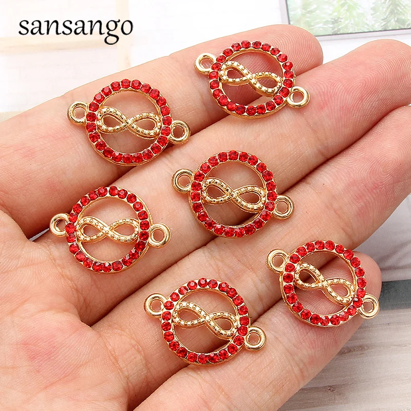 

10pcs 8 Characters Round Red Crystal Charms Pendant Connectors For DIY Necklace Bracelet Jewelry Making Handmade Accessories