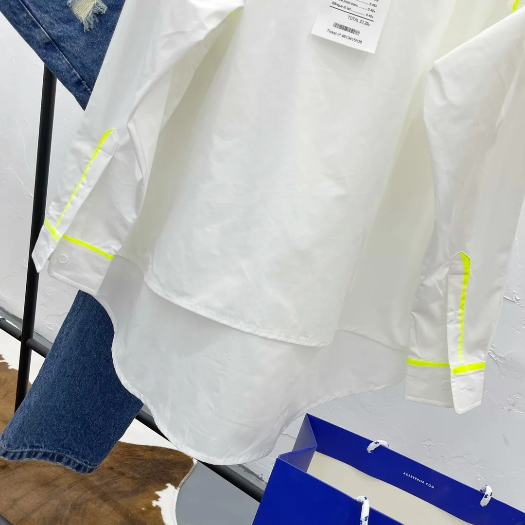 

2021 ADER ERROR Shirts Men Women AE Pocket Back Wash Label Patch Logo Adererror Shirt 1:1 High Quality Yellow Stripe Ader Blouse