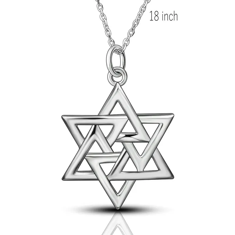 EUDRA,, настоящая 925 пробы, Серебряная Звезда Давида, подвески для женщин, элегантный темперамент, подвески с гексаграммой, ожерелье, ювелирное изделие CYD039 - Окраска металла: with 18 inch chain