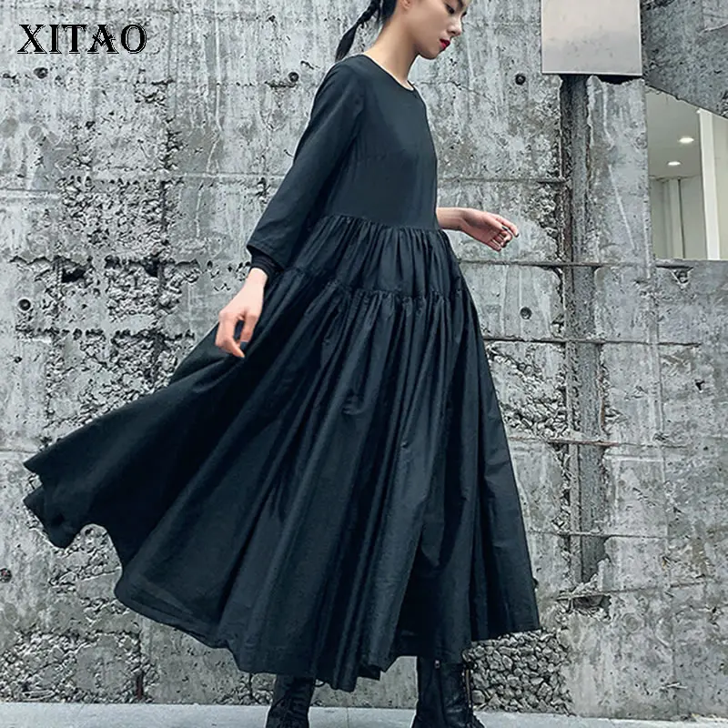 [XITAO] 2019 весенне летнее корейское Модное Новое Женское платье с круглым вырезом