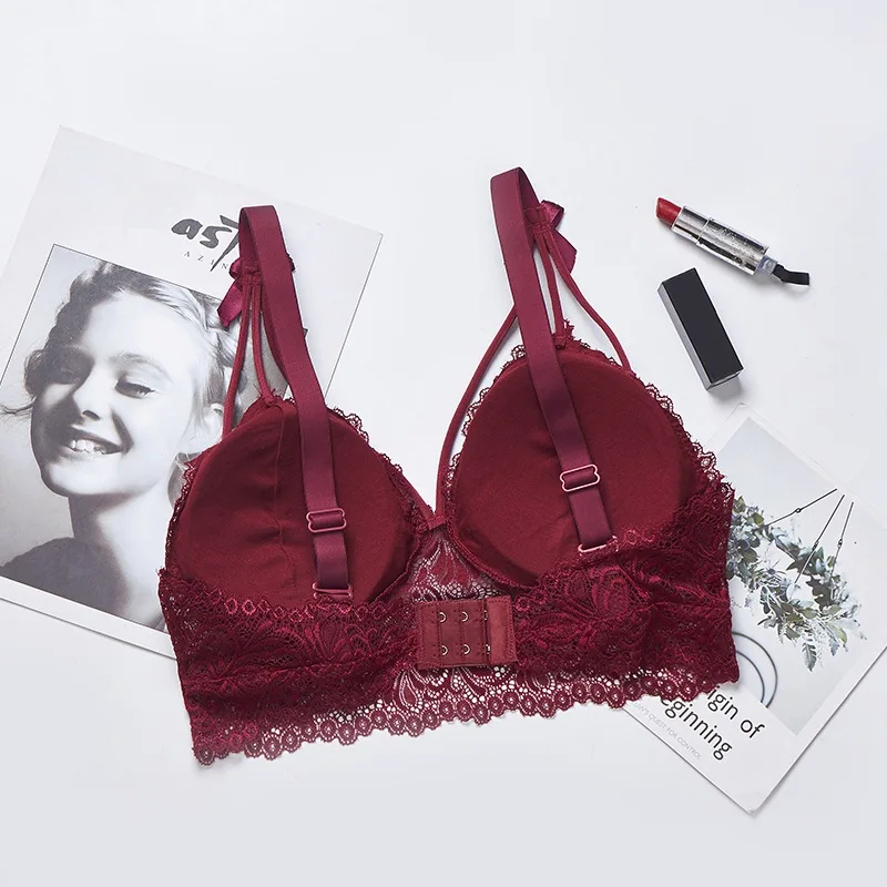 Женские мягкие бюстгальтеры с пуш-ап кружевной бюстгальтер цветами милым бантом