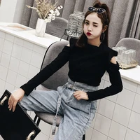 black off shoulder t shirt long sleeve bottomed shirt women clothing slim fit early autumn solid color fashion woman tshirts