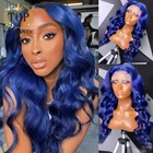 Topnormantic Королевский синий цвет свободные волнистые кружевные передние парики готовые бразильские человеческие волосы Remy синий цвет волнистые парики для женщин