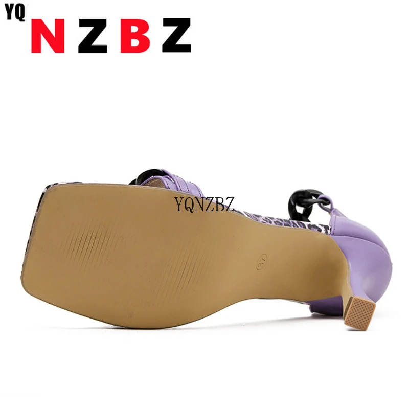 

YQNZBZ Sexy Leopard Sandals Women Shoes Fashion Chain Thin High Heels Square Toe Party Dress Pumps Ankle Strap Zipper Shoes