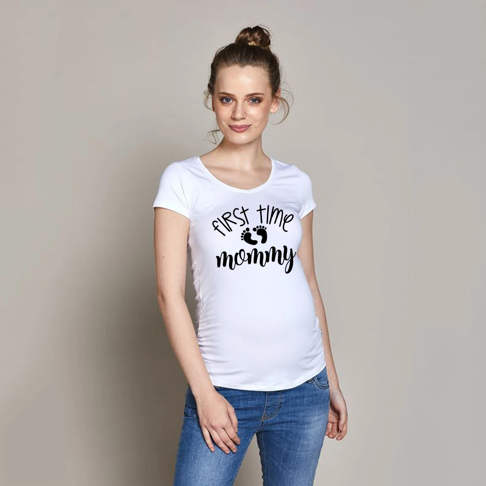 Camiseta de maternidad para mam&aacute;, prenda de vestir, con cuello redondo, divertida, para embarazo-0