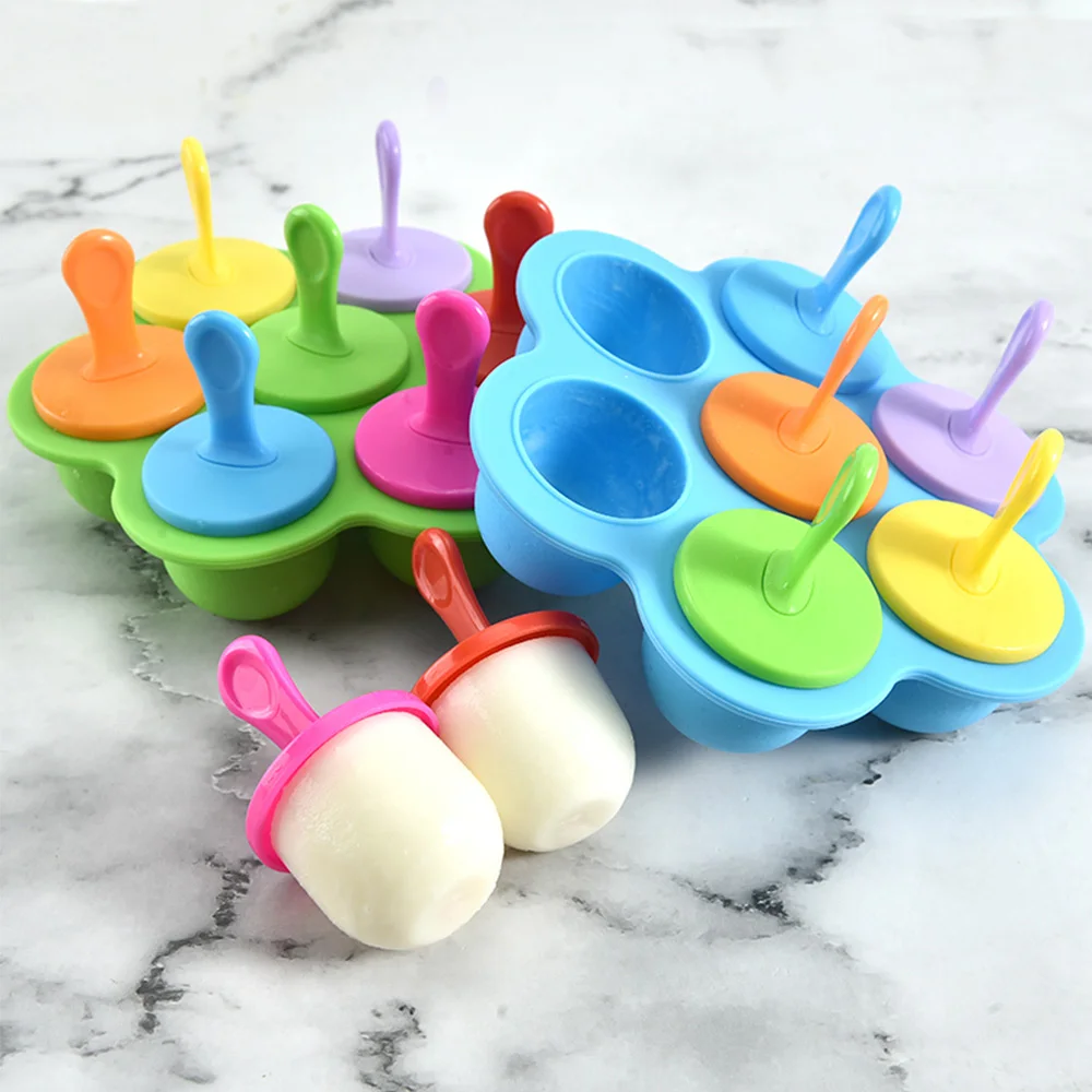 

7 Holes Ice Cream Ice Pops Mold Fruit Shake Accessories Popsicle Mould Ball Maker Tray DIY Food Grade Silicone Portable