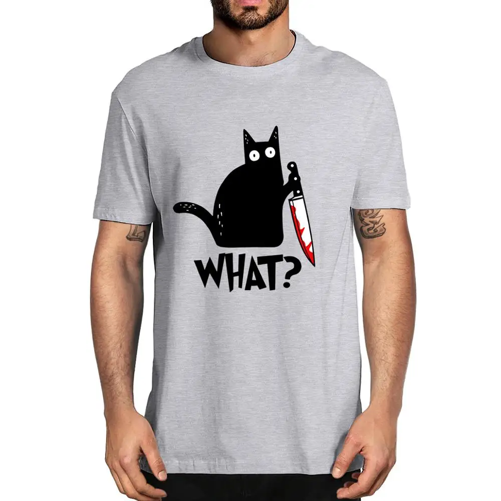 Unisex Men's Cat T Shirt Murderous Cat with Knife Funny Halloween Gift 100% Cotton Novelty Tee for Women image 4