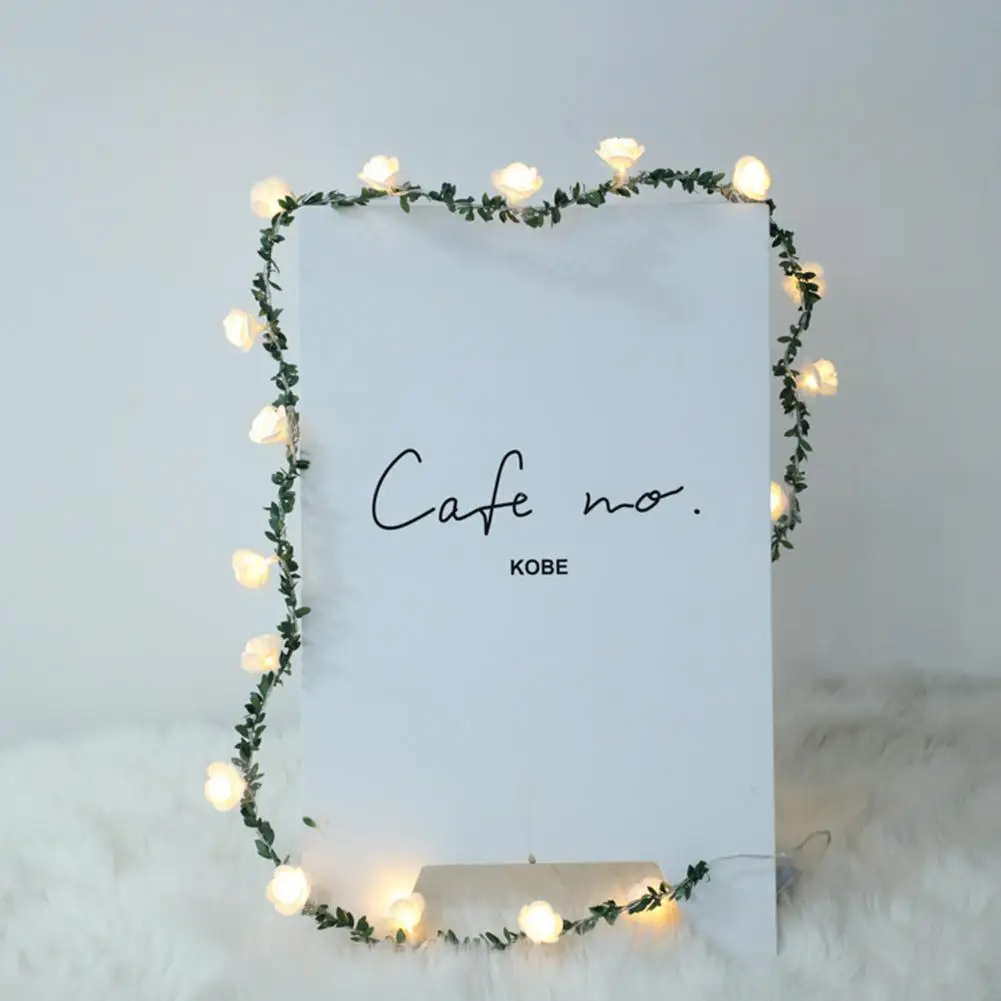 

10/20/40LED String Light Battery Powered Artificial Rose Flower Wreath Lamp for Wedding Valentine's Day Christmas Decoration