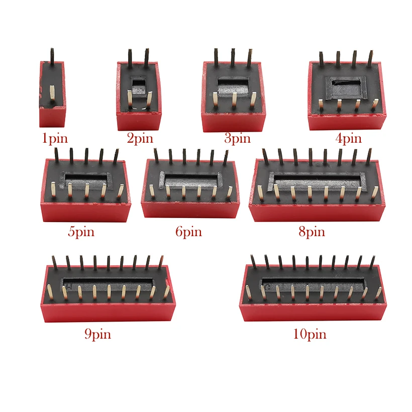 10 штук Переключатель модуля Red Slide Type DIP с отверстиями на пути 1, 2, 3, 4, 5, 6, 7, 8, 10 Pin 2.54 мм Toggle Snap Dial.