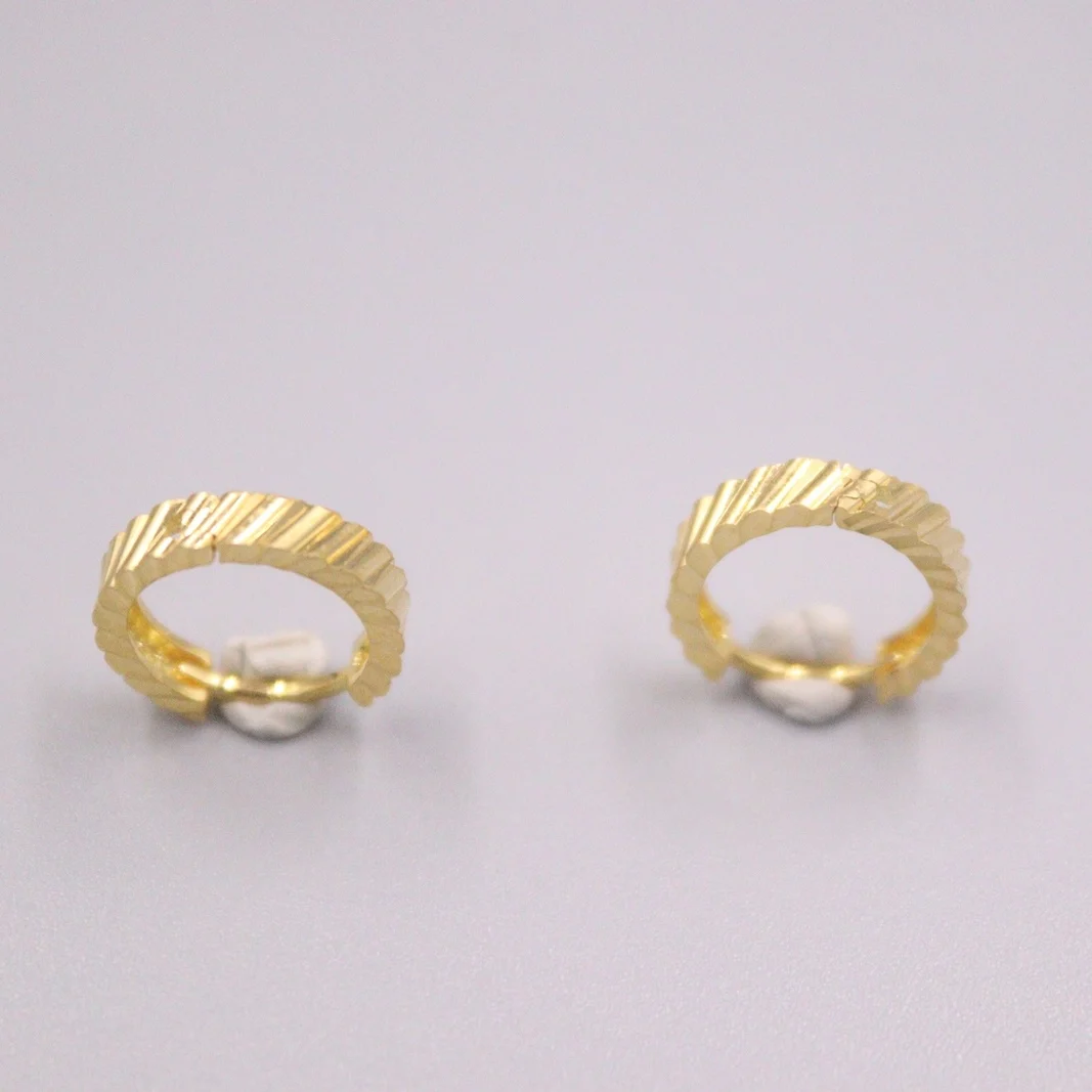 

Real 18K Yellow Gold Earrings For Women Carved Line Lace Real Gold Hoop Earrings 12mmDia Gift Small Circle Gift