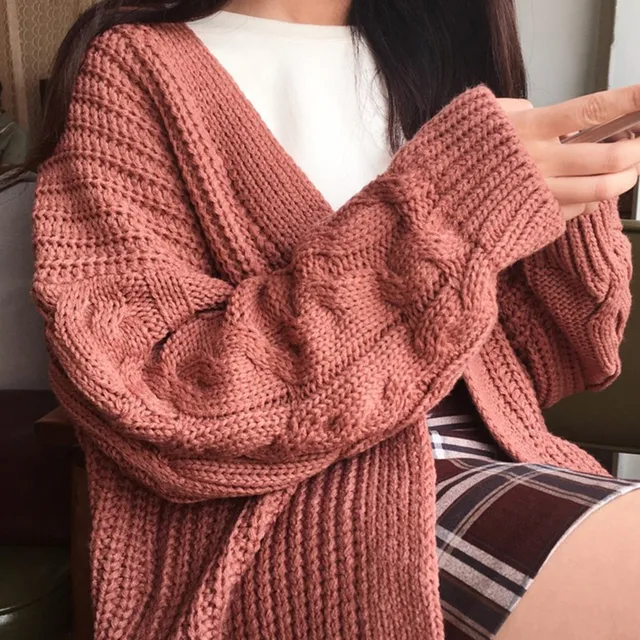 Brand New Korean Style Women Loose Cardigan Autumn Winter Warm Sweater Kawaii Girl Casual Long Knitted Cardigan Outwear 4