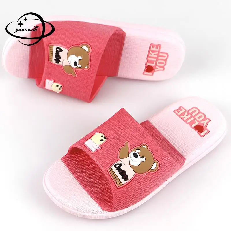

4-10y Kids Slippers Summer Boys And Girls Flip Flops Flat Mixed Colors Cartoons Bear Comfortable Soft Bottom Children Shoes H15