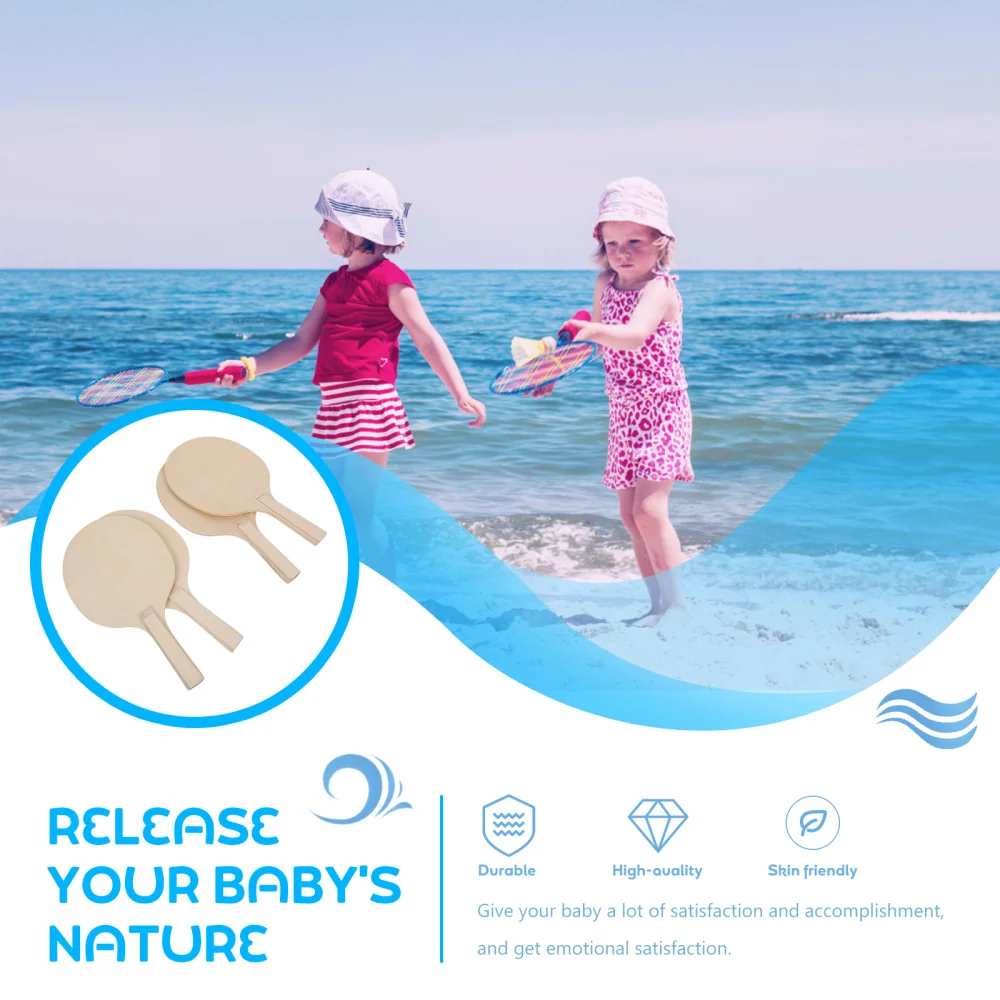 

4Pcs Badminton Beach Rackets Wooden Rackets Sports Game Tools (Light Brown)