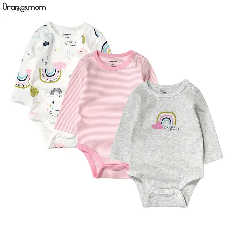 

3 предмета, боди для новорожденных девочек, новая летняя Домашняя одежда 2021 г. Хлопковый Мягкий комбинезон с длинными рукавами и круглым выр...