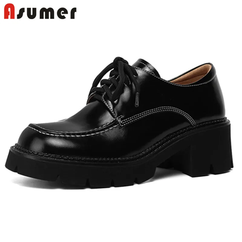 

Asumer 2021 Новое поступление Туфли-лодочки женские туфли из натуральной кожи высшего качества винтажные повседневные туфли на толстой подошве ...