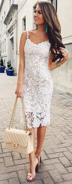

New Style Women Spaghetti Strap Lace Pencil Dress Casual Elegant Mid Dresses