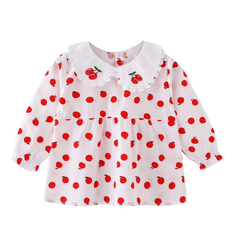 

Spring And Autumn Girls Shirt 2021 New Sweet Pastoral Embroidery Doll Collar Fashion Long Sleeve Top 0-4Y