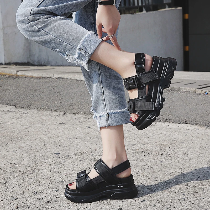 Summer Women Sandals Buckle Design Black White Platform Sandals Comfortable Women Thick Sole Beach Shoes #SJPAE-138