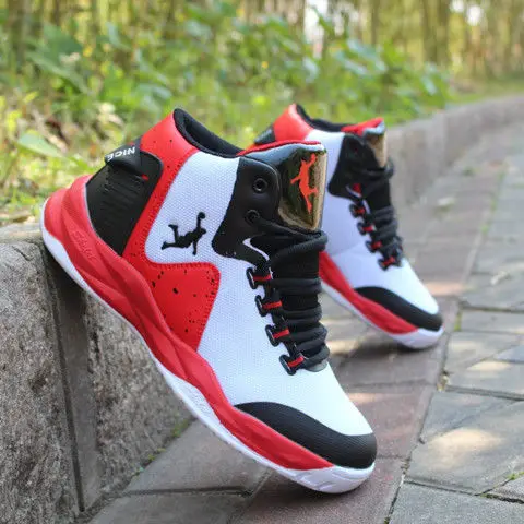 Мужские баскетбольные кроссовки Jordans с воздушной подушкой, баскетбольные кроссовки, противоскользящие высокие пары, дышащие баскетбольные ботинки jordans - Цвет: white red