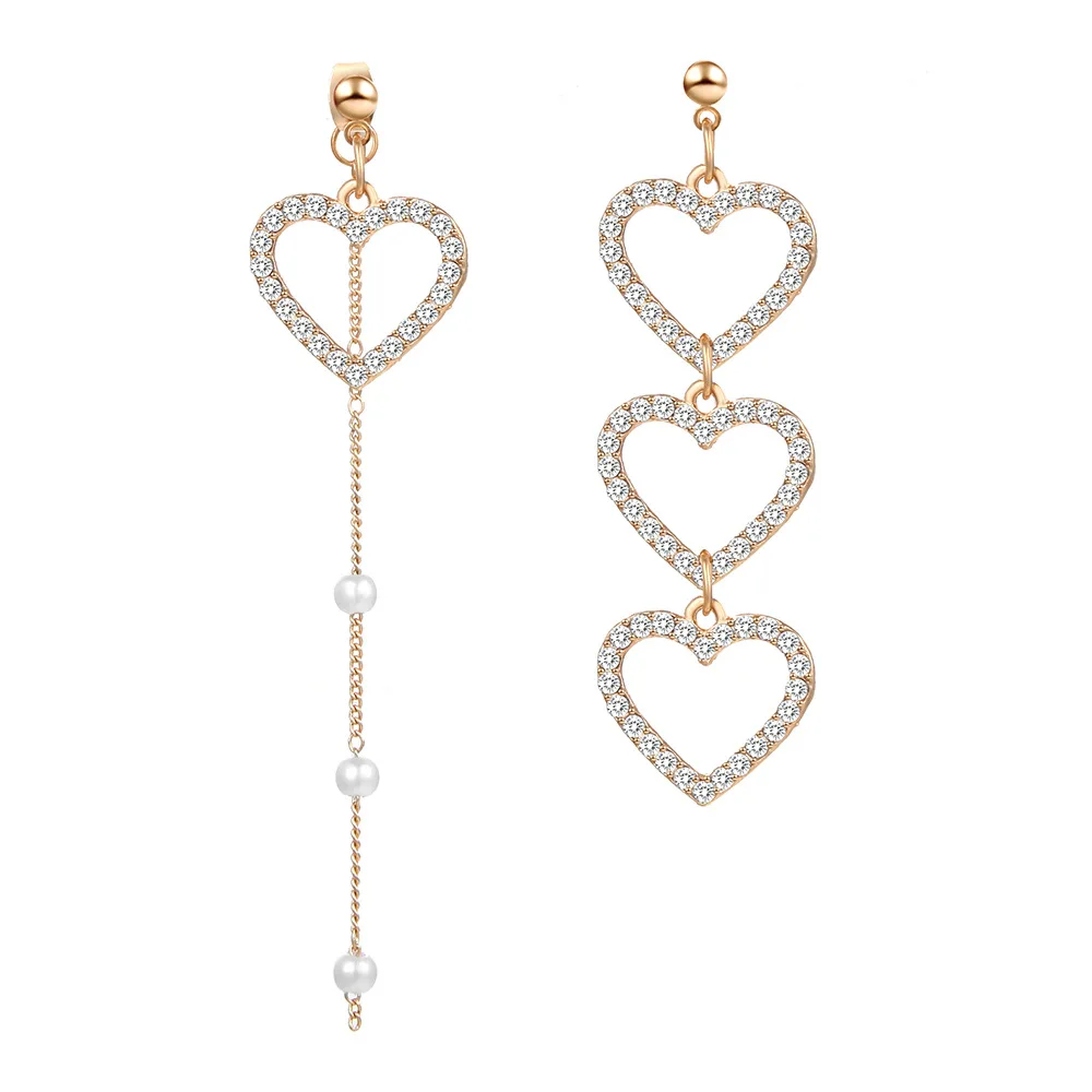 

Asymmetry Heart Long Drop Earrings For Women Crystal Big asymmetrical Geometric dangling Earring Wedding Jewelry