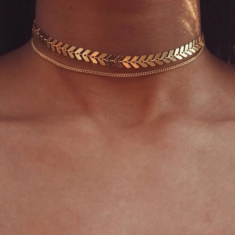 

Leaves Chain Sequins Choker Necklaces For Women Bohemia Style Jewelry Statement Necklaces Party Jewelry Best Gift Wholesale