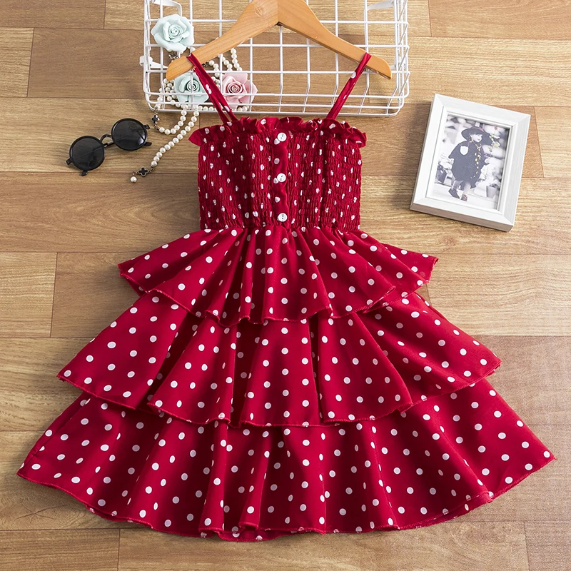 Летнее платье без рукавов для девочек детское пляжное ТРАПЕЦИЕВИДНОЕ в горошек