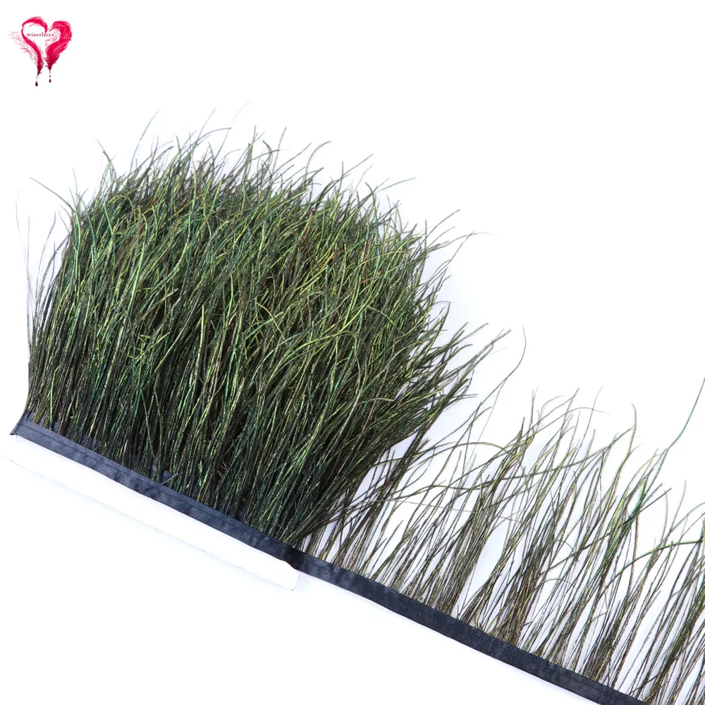 

Лента с бахромой из павлиньих перьев, 10-15 см, зеленое перо павлина, 1 метр